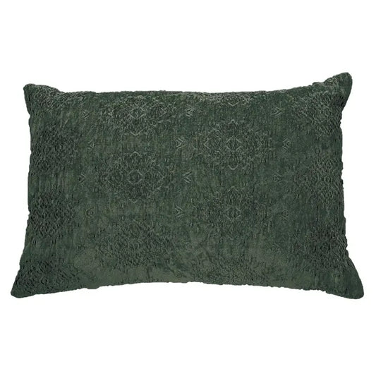 Toro Forest Green Jacquard Velvet Oblong Decorative Pillow