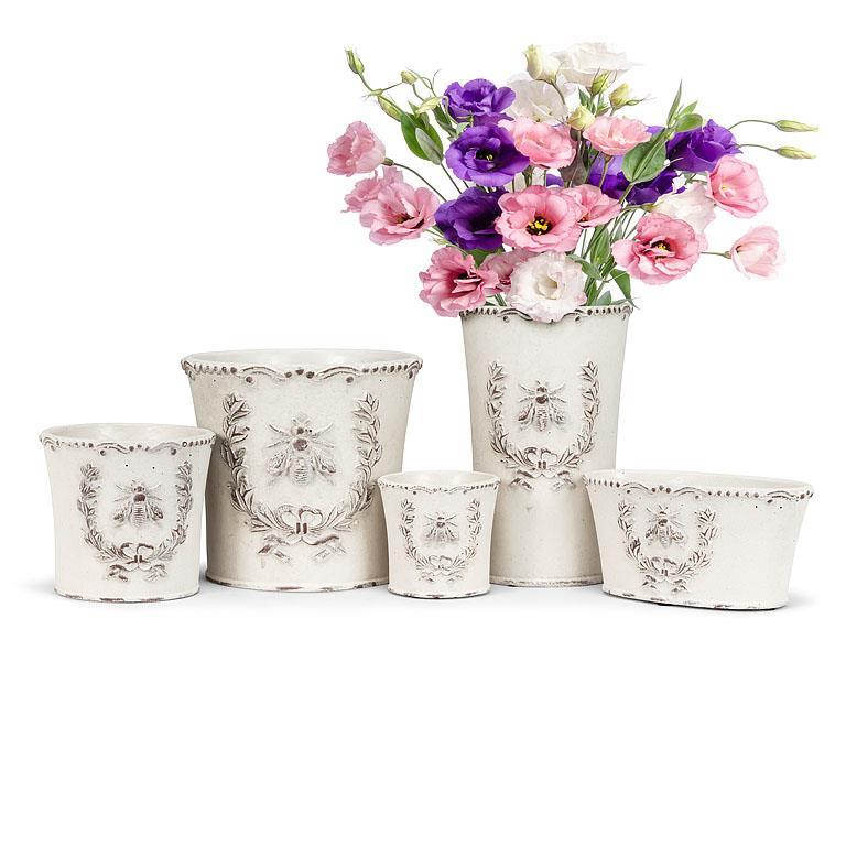 Planter - Oval Emboss Bee in Crest