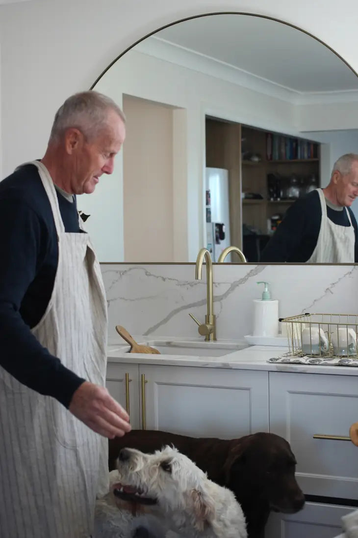 Apron Provincial Stripe Burnt Olive- Pinafore