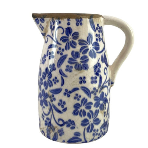 Ceramic Pitcher, Blue Flowers