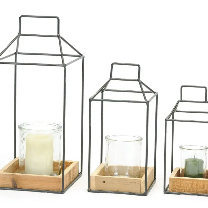 Rustic Wood Metal Lanterns