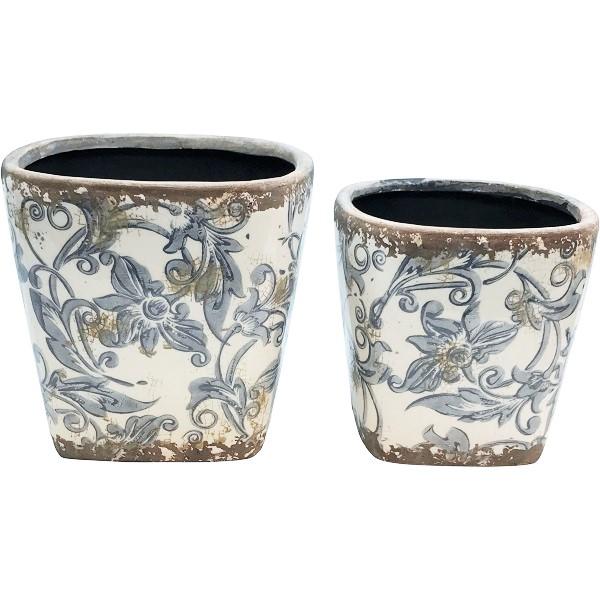 FLOWER POT, GLAZED CERAMIC SET OF 2