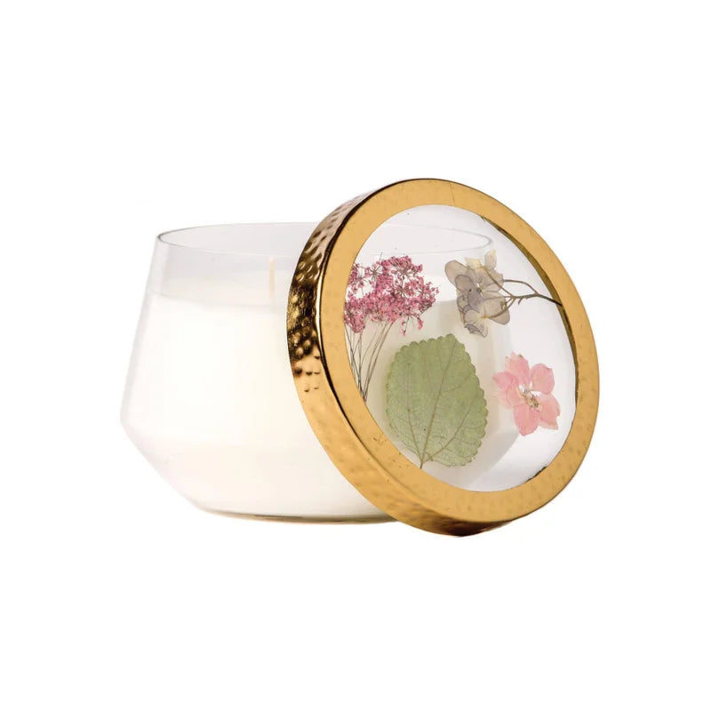 Rosy Rings Apricot and Rose Pressed Flower Candle