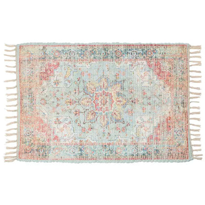Indian-inspired rug in shades of pink, aqua and ivory. Available in 2 sizes 100% polyester Machine washable