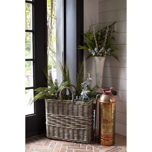 Tall Rect Grey Rattan Basket w Handles