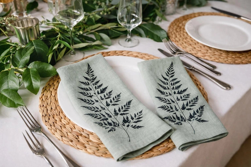 Reusable Napkins/Leafy Fern Green Smoke/Linen Blend