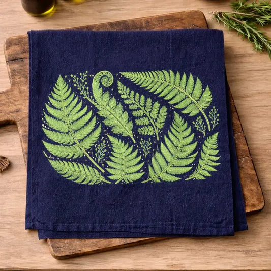 Tea Towel/Ferns/Navy/Linen/Kitchen Towels
