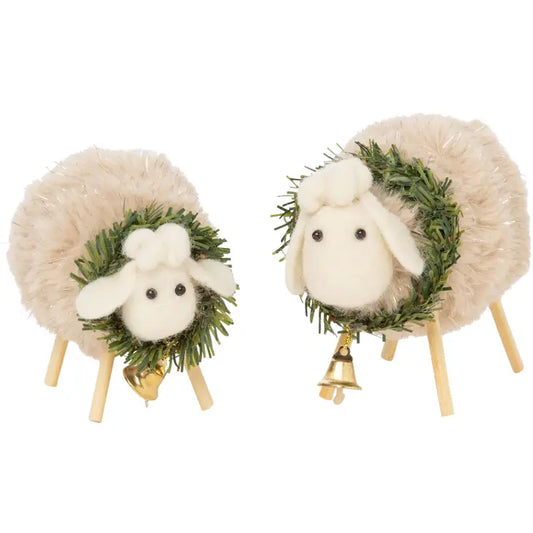 Plush Sheep / Set of 2 Sheep Tt Dec,Wreath&Bell Dec,3.5 + 4in