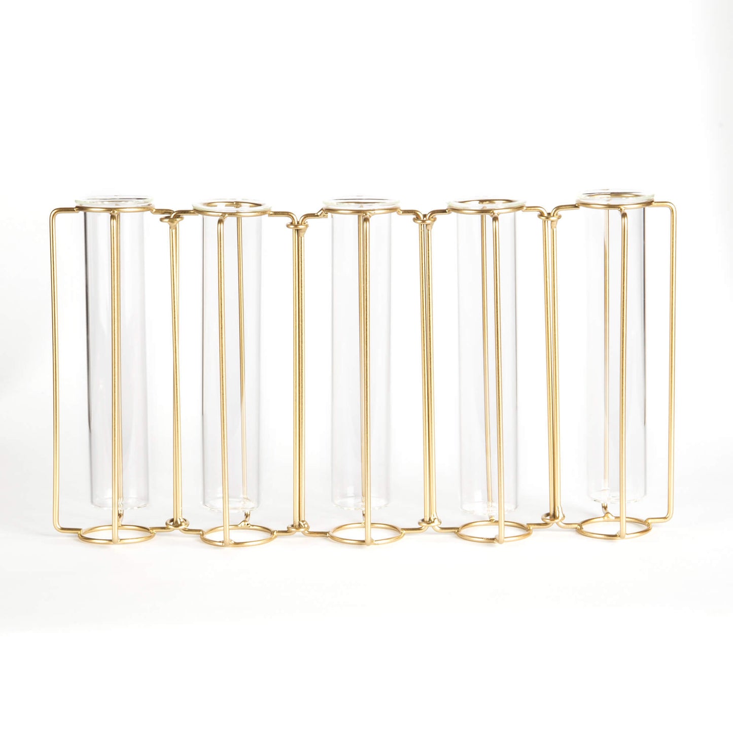 GOLD WIRE ADJUSTABLE VASE WITH 5 GLASS TUBES