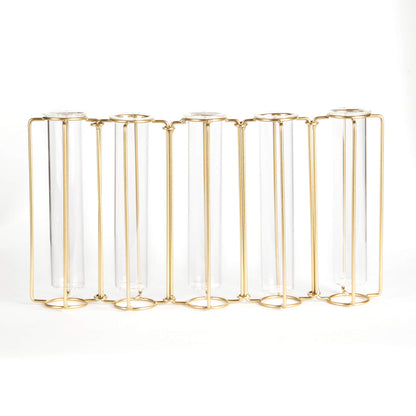 GOLD WIRE ADJUSTABLE VASE WITH 5 GLASS TUBES