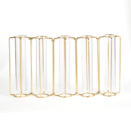 GOLD WIRE ADJUSTABLE VASE WITH 5 GLASS TUBES