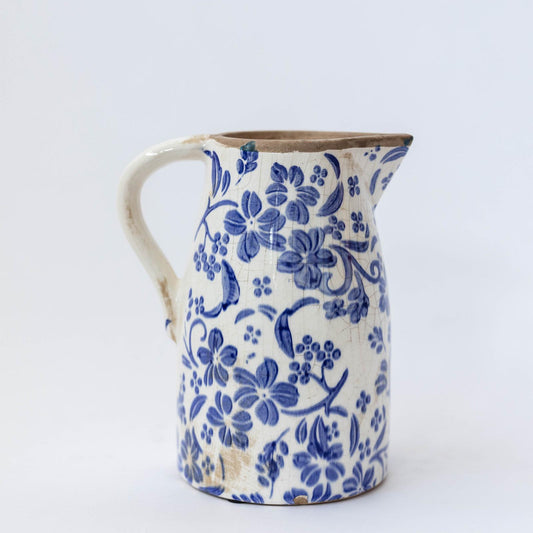 Ceramic Pitcher, Blue Flowers