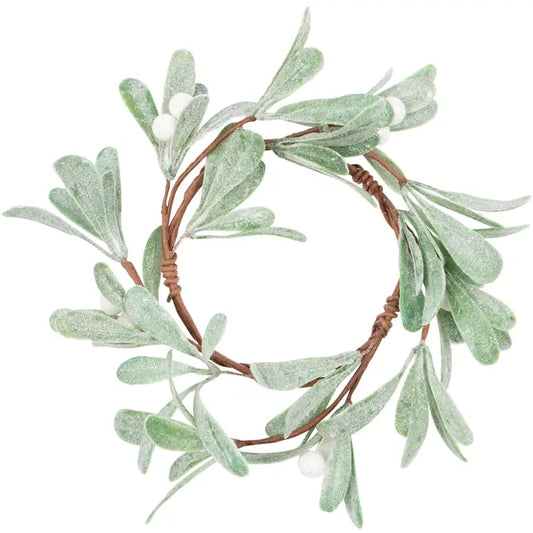 Frosted Faux Mistletoe Branch Candle Ring,White Berry