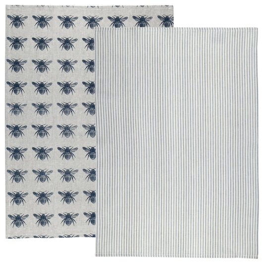 Tea Towel Pack Prussian Blue Honey Bee