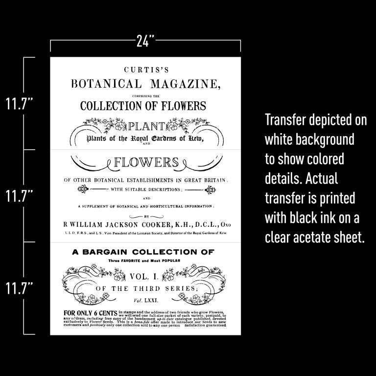 RE·DESIGN WITH PRIMA DECOR TRANSFERS® – BOTANICAL MAGAZINE – TOTAL SHEET SIZE 24″X35″, CUT INTO 3 SHEETS