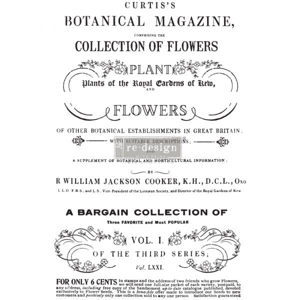 RE·DESIGN WITH PRIMA DECOR TRANSFERS® – BOTANICAL MAGAZINE – TOTAL SHEET SIZE 24″X35″, CUT INTO 3 SHEETS
