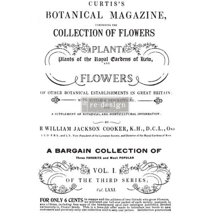 RE·DESIGN WITH PRIMA DECOR TRANSFERS® – BOTANICAL MAGAZINE – TOTAL SHEET SIZE 24″X35″, CUT INTO 3 SHEETS