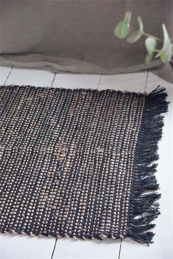 Jute carpet - Fringes - 60 x 90 cm - Nature/black