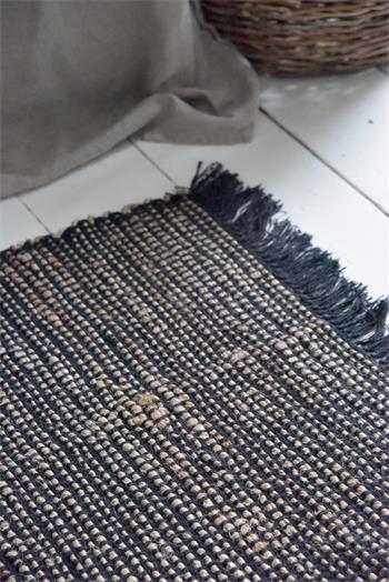 Jute carpet - Fringes - 60 x 90 cm - Nature/black