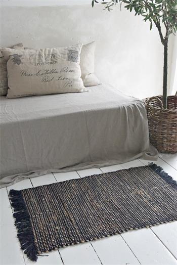 Jute carpet - Fringes - 60 x 90 cm - Nature/black