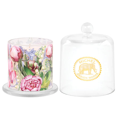 MICHEL DESIGN WORKS, PORCELAIN PEONY SCENTED CLOCHE CANDLE