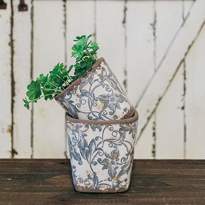 FLOWER POT, GLAZED CERAMIC SET OF 2